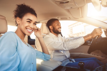 young couple in car