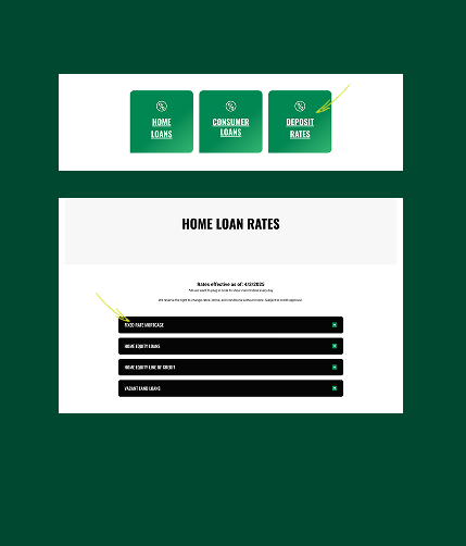 Loan rates webpage on CSB site with expandable home loan sections.