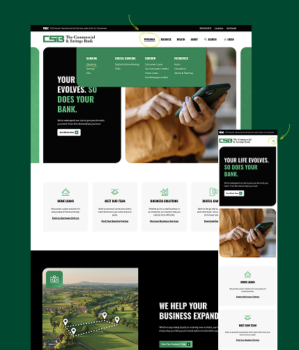 CSB website homepage shown on desktop and mobile screens.